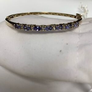 Art deco vintage 925 sterling over gold bangle bracelet with tanzanite